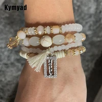 kymyad 4pcsset bohemia bracelet for women handmade crystal beads stone bracelets bijoux femme boho friends charm bracelet