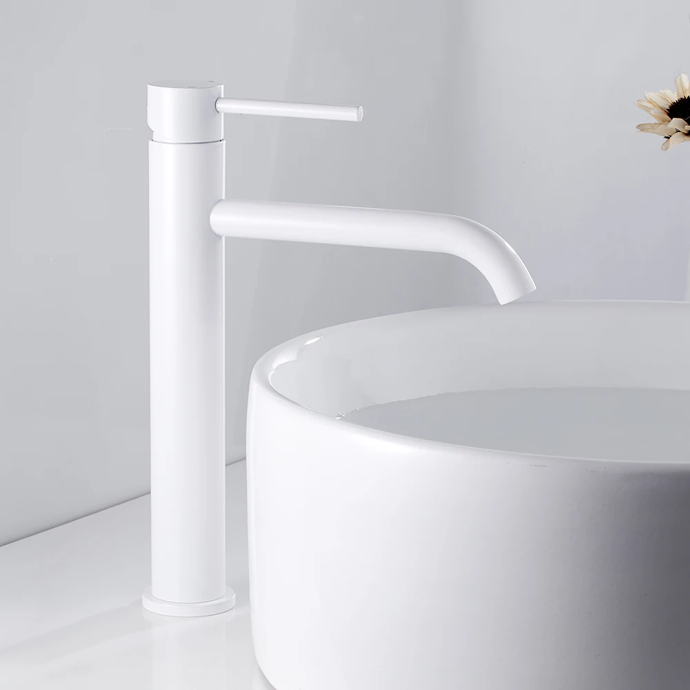 High Bathroom Basin Faucet White/Black/Brushed Taps Wash Hand Face Single Lever Mixer Washbasin Faucets with Hose HOTBEST