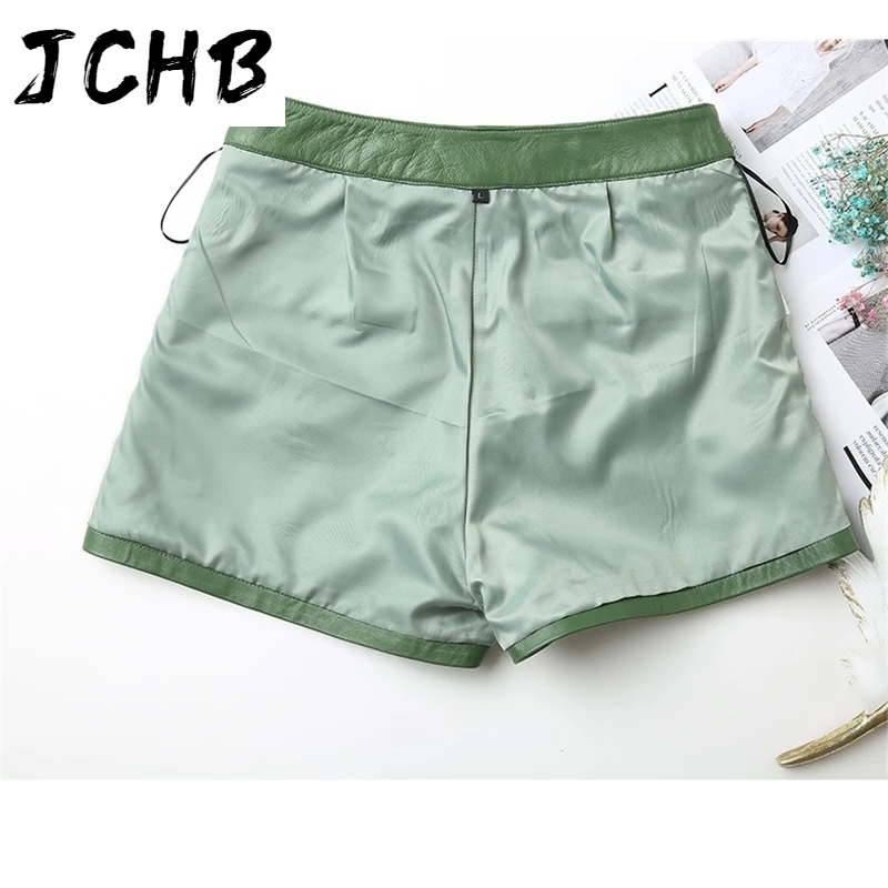 SHZQJCHB Women's Shorts Real Sheepskin High Waist Trousers Genuine Leather Shorts Female Summer Clothes Spodenki Damskie TN2279