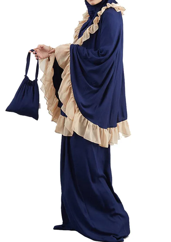 Мусульманская молитвенная одежда Рамадан, женские турецкие костюмы из 2 частей, с оборками, с капюшоном, абайя, для поклонения, платье тобы, х... от AliExpress WW