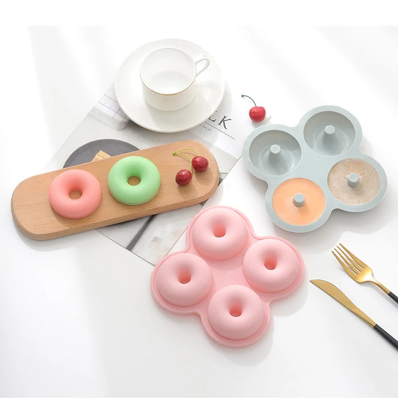 

4 Cavity Donut Silicone Baking Pan Non-Stick Mold Baking Pastry Cookie Chocolate Mold Muffin Cake Mold Dessert Tools