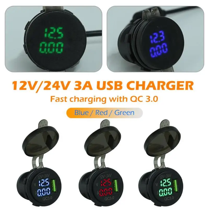 12 В/24 В 3A розетка для автомобильного прикуривателя QC 3 0 USB зарядное устройство