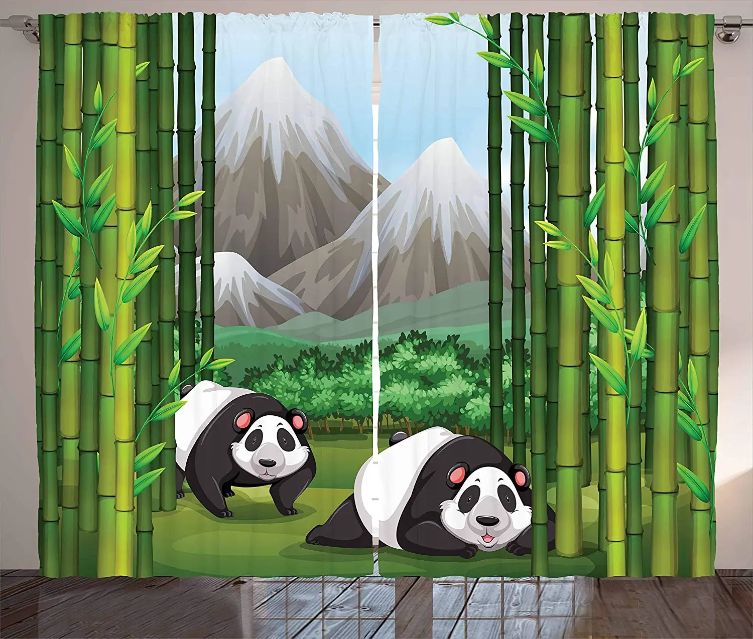Тропические затемненные занавески панда медведи ходьба среди бамбука