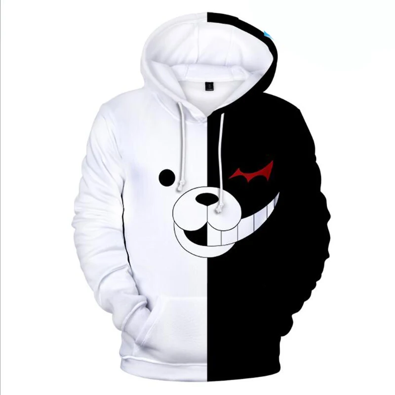 Anime Danganronpa Monokuma 3D Print Men Hoodies Sweatshirts Black White Bear Long Sleeve Pullover Hooded Jacket Cosplay Costume