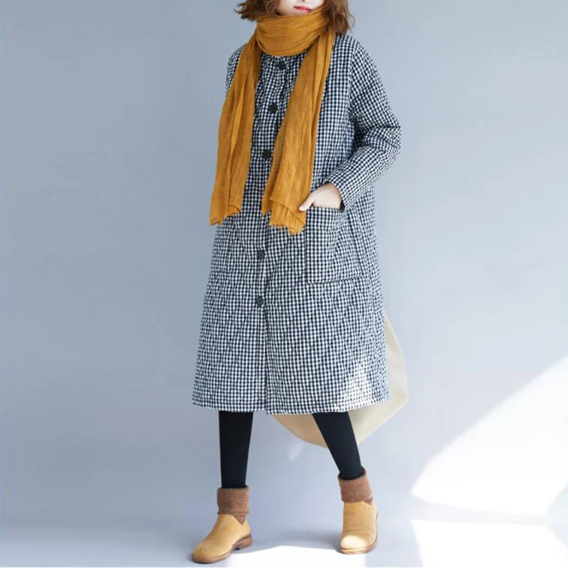 Парка EORUTCIZ женская зимняя утепленная длинная теплая клетчатая верхняя одежда в