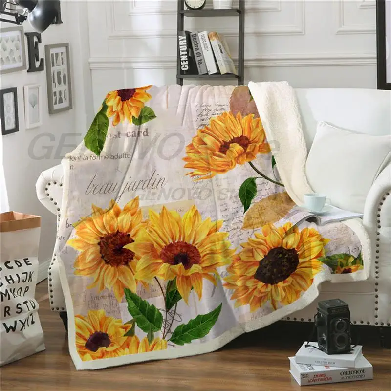 

3D Floral Werfen Decke Für Sofa Bett Sonnenblumen Gedruckt Bettdecke Weiche Warme Winter Fleece Plüsch Auto Bett Abdeckung Für K