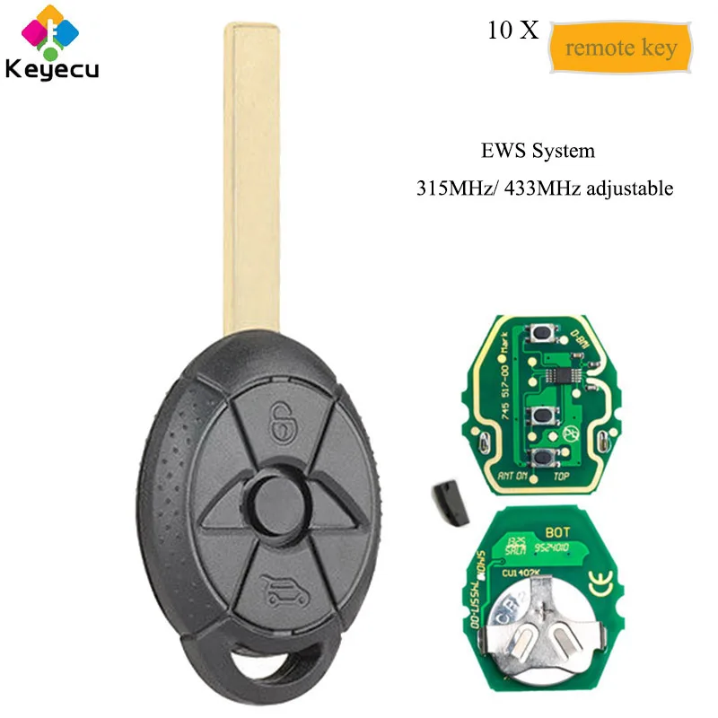 KEYECU 10 шт./лот автомобильный брелок с дистанционным управлением 3 кнопки 315 МГц/433