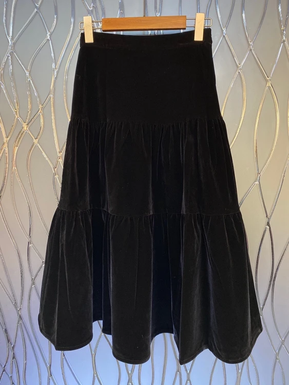 

2021 new women fashion elastic waist decoration solid color wild velvet mid-length skirt 901