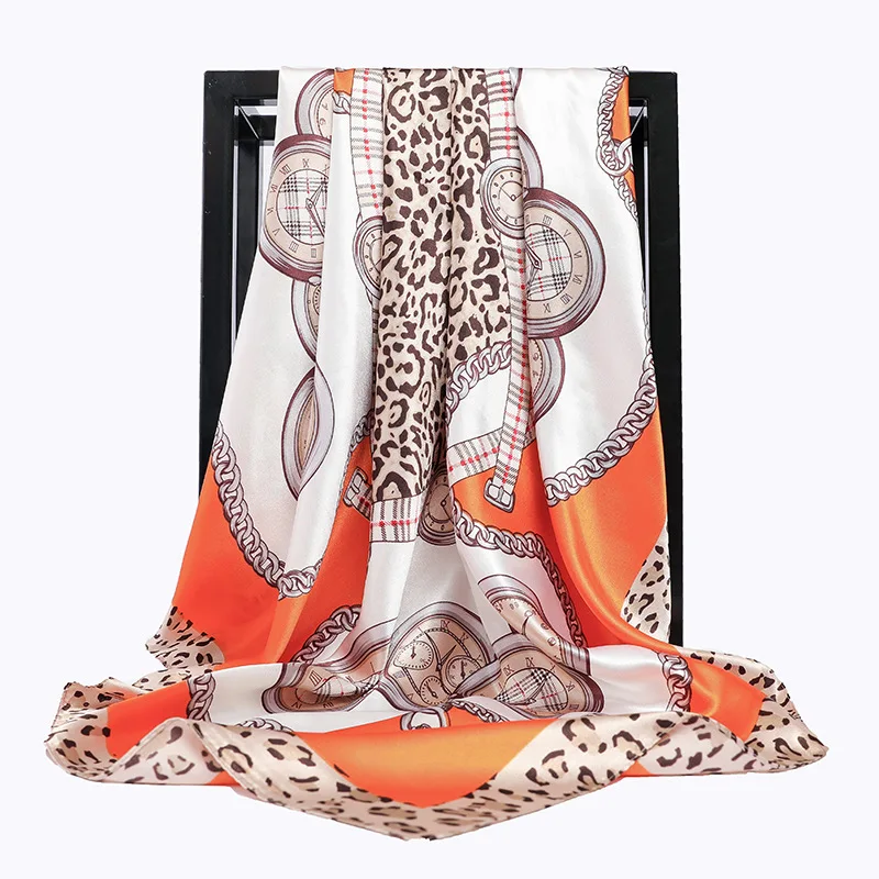 

Women Silk Scarf Square Bandana Design Brand Headband Female Satin Hijab Shawl Wrap Kerchief Chain Print Foulard Tudung BAWAL