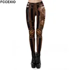 Леггинсы FCCEXIO в стиле стимпанк, модные спортивные брюки с машинным принтом в стиле ретро, женские спортивные штаны, облегающие леггинсы для фитнеса
