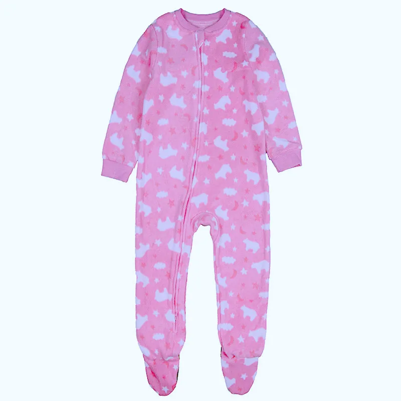 Children's polar fleece boys and girls one-piece romper with feet one-piece romper warm pajamas spring, autumn and winter feet