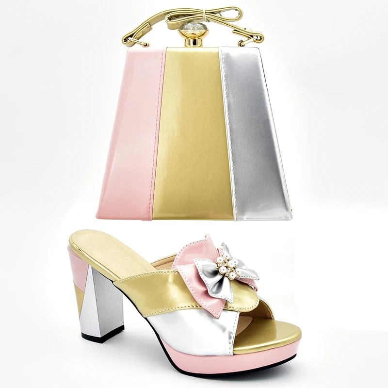 Комплект из обуви и сумки в нигерийском стиле вечерние туфли на каблуке сумочка