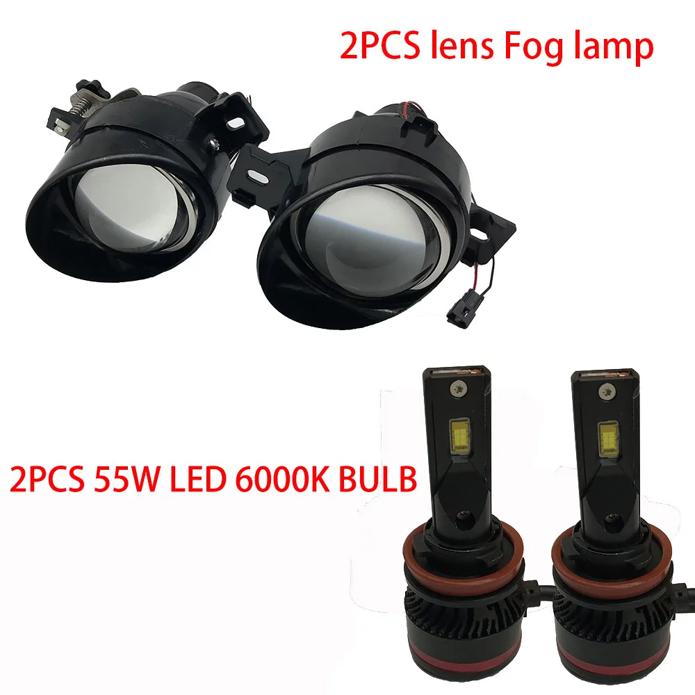 55W LED BULB Автомобильный Стайлинг ксеноновый светодиодный 55 Вт 35 Вт H11 объектив противотуманная фара в сборе супер яркий противотуманный светильник для Nissan Almera 2 N16 2001-2006 противотуманный светильник - Цвет: 55W LED BULB