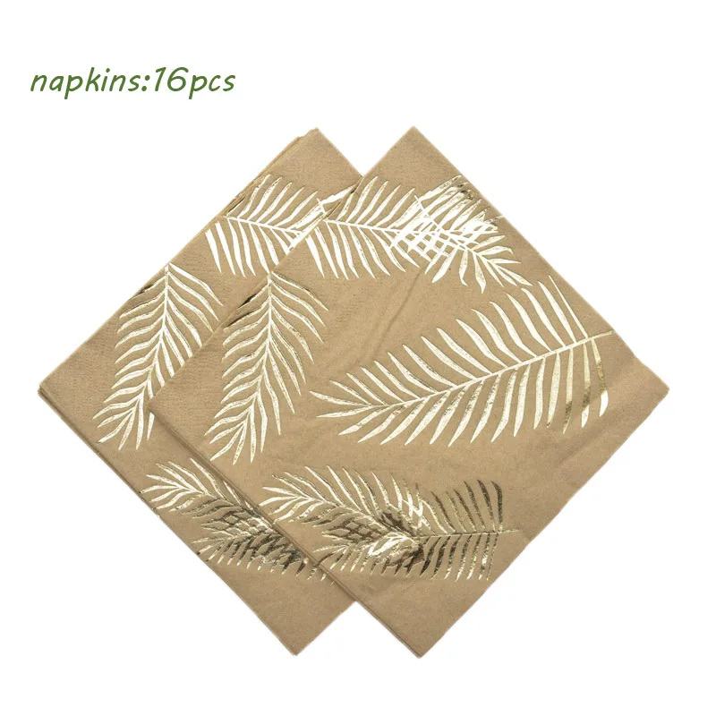 Бумажные тарелки с тропическими пальмовыми листьями из золотой фольги