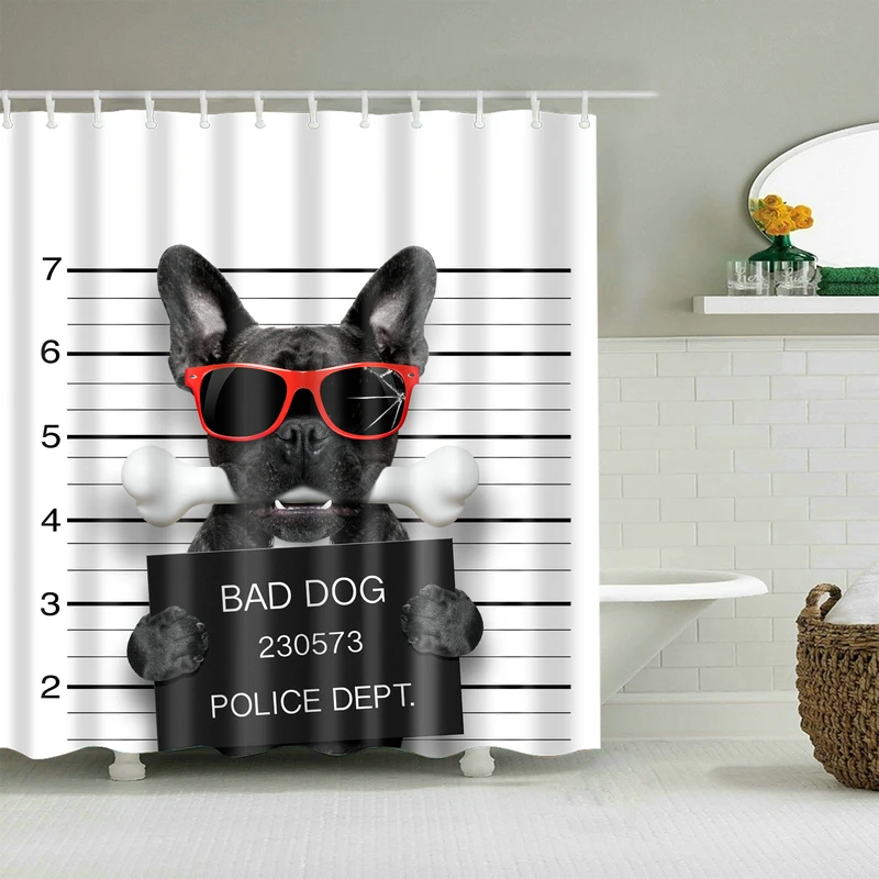 

Black Bad Dog Shower Curtain Set with 12 Hooks Natural Plants Bathroom Decoration Washable Polyester Fabric