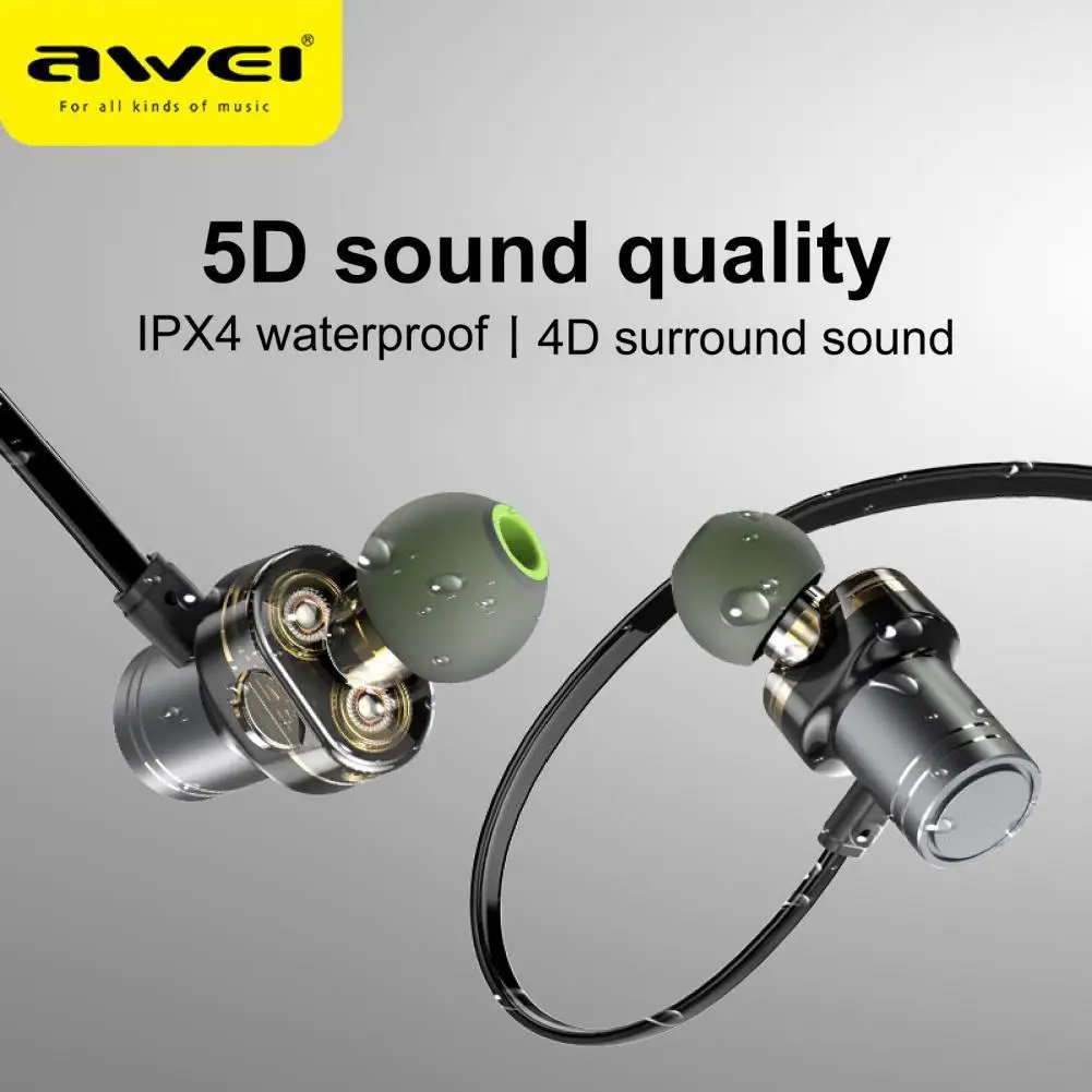 

AWEI X670BL Dual Motion Sports Bluetooth Headphones 9D Noise Cancelling Wireless Headphones