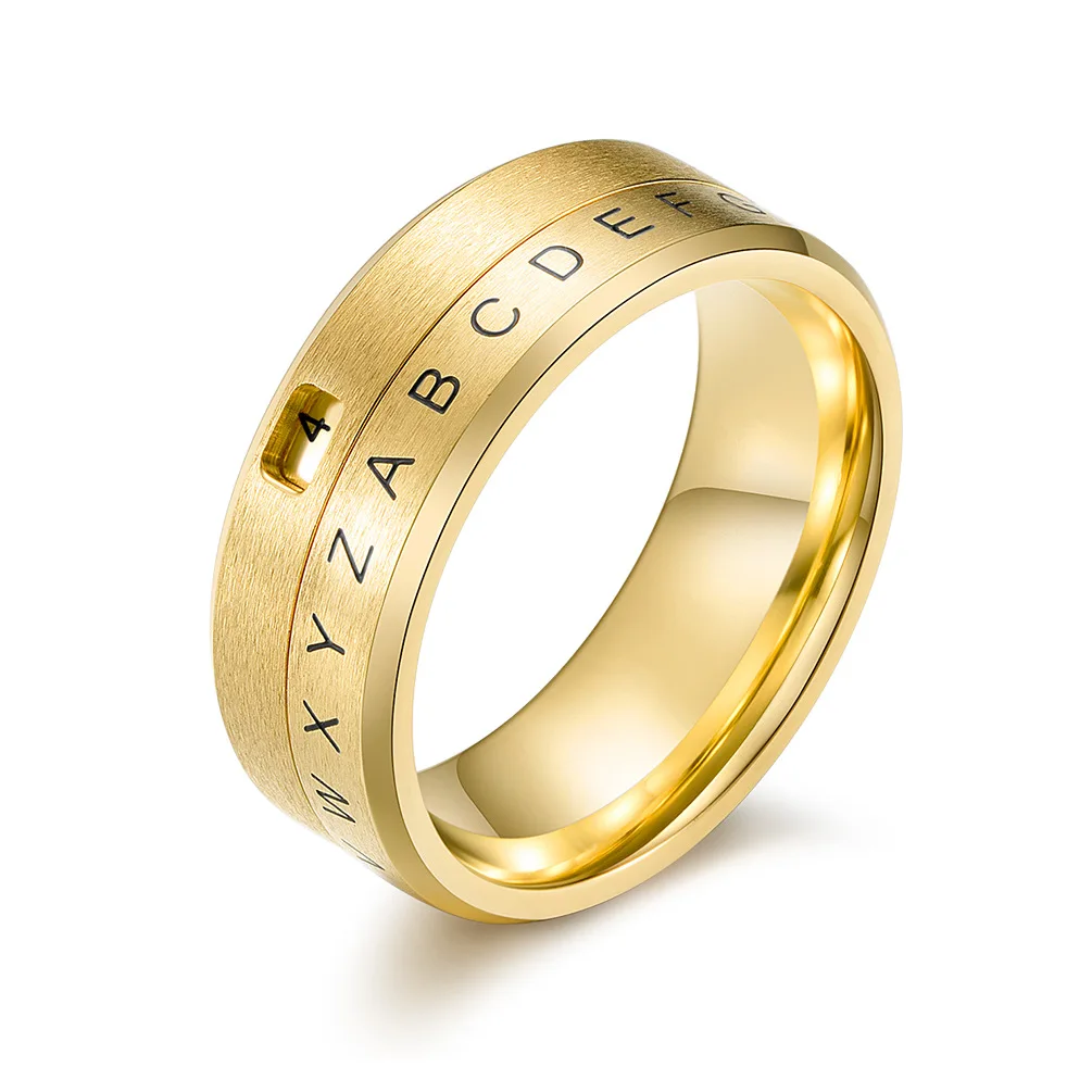

European and American Titanium Steel Rotatable Digital Ring New Arrive Letter Ring Jewelry