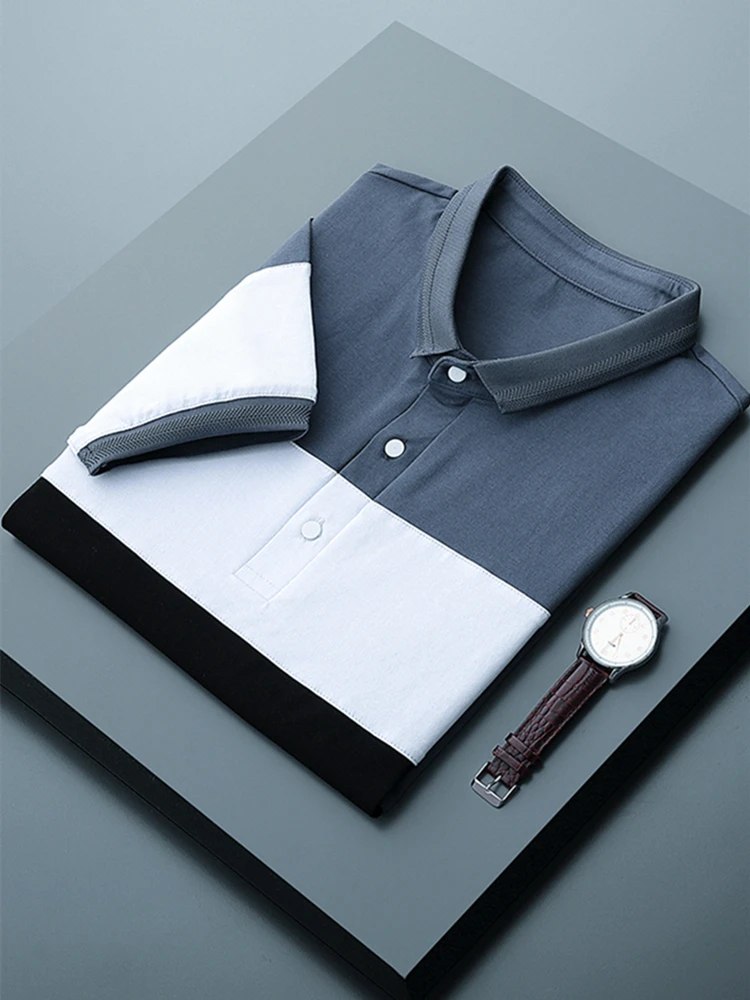 

T-shirt For men's summer 2021 95% Cotton shirts contrast splicing short sleeve business casual shirtMens polos size XXL XXXL 4XL