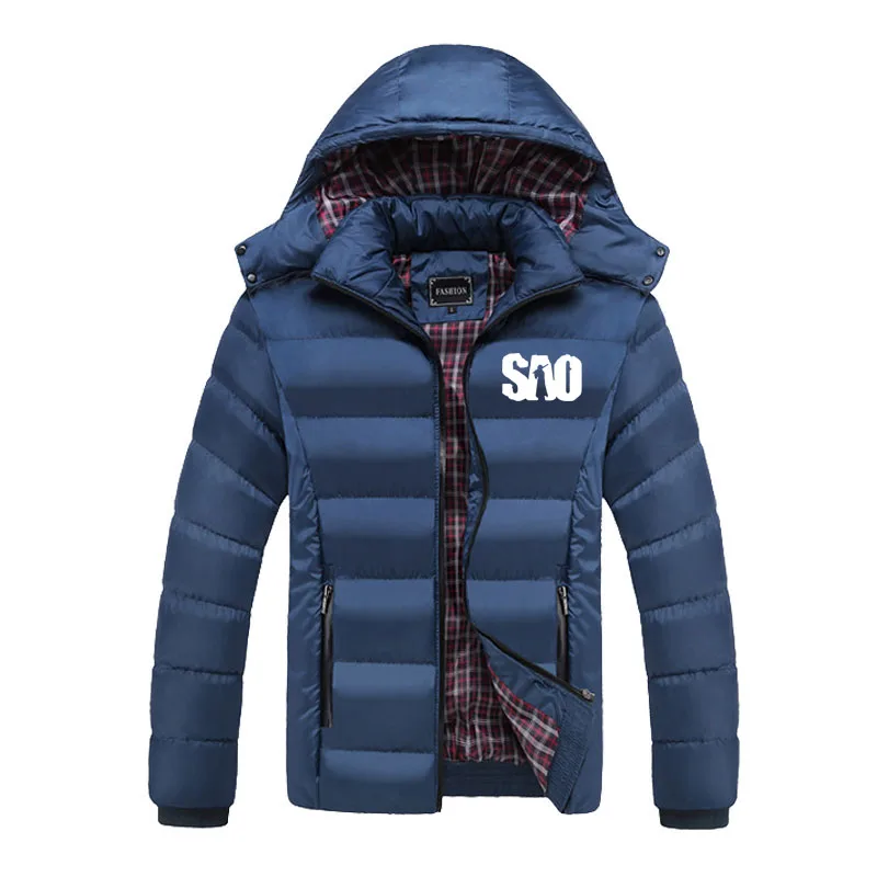 Зимняя модная повседневная мужская пуховая куртка из хлопка с принтом Сан меч и