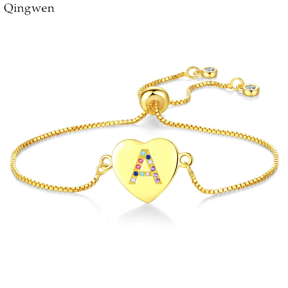 Модные ювелирные изделия Qingwen 2019 26 букв золотые браслеты с цирконом в форме