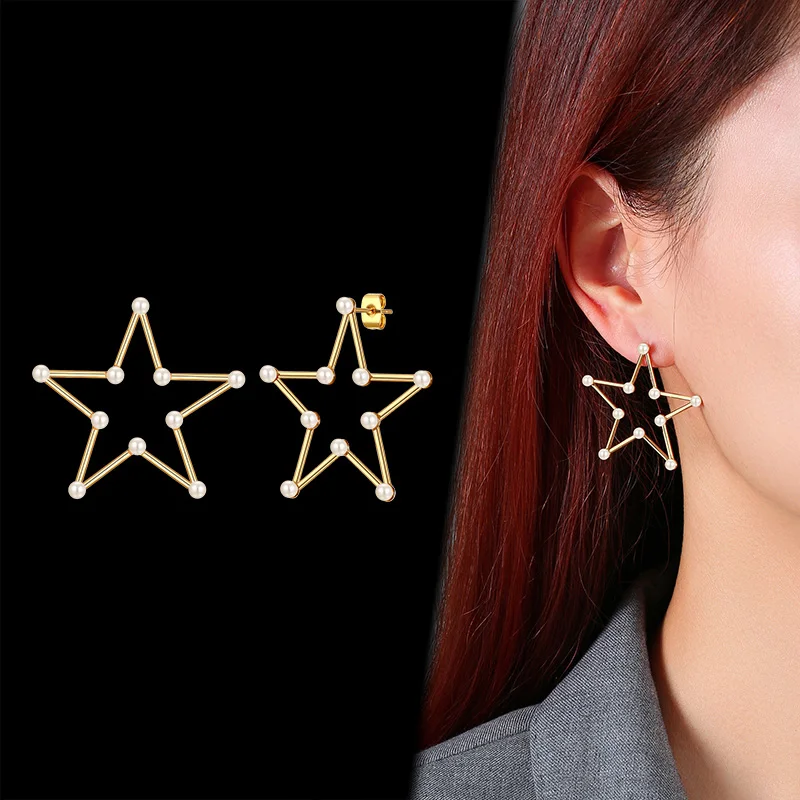 Полые серьги подвески в форме звезды с жемчугом гвоздики для женщин и девочек