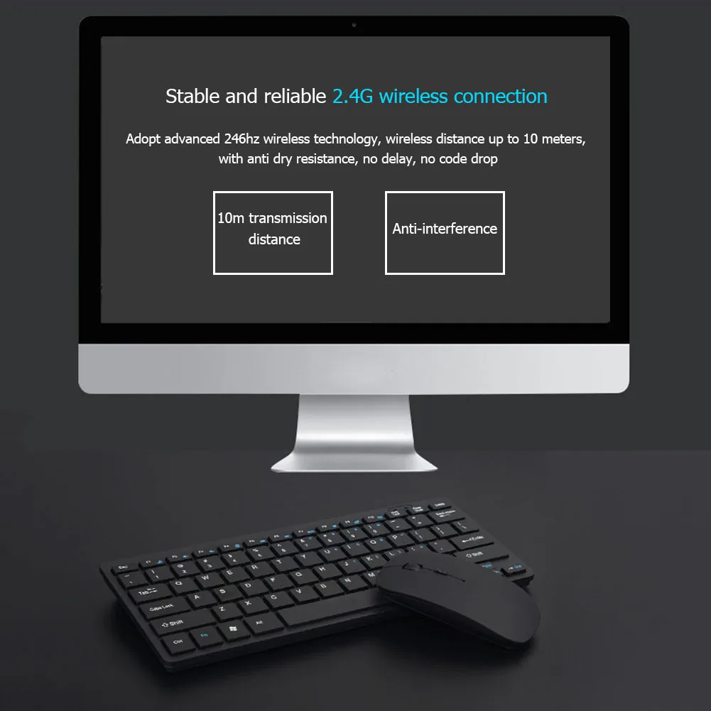 

Keyboard Mouse Combos Wireless 2.4GHz 77 Keys Keyboard Silent Optical Office Mouse Combo for Laptop PC 283x122x10mm