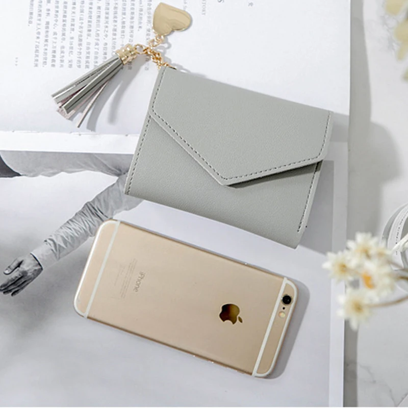 2019 Однотонный женский кошелек с кисточками для кредитных карт маленький