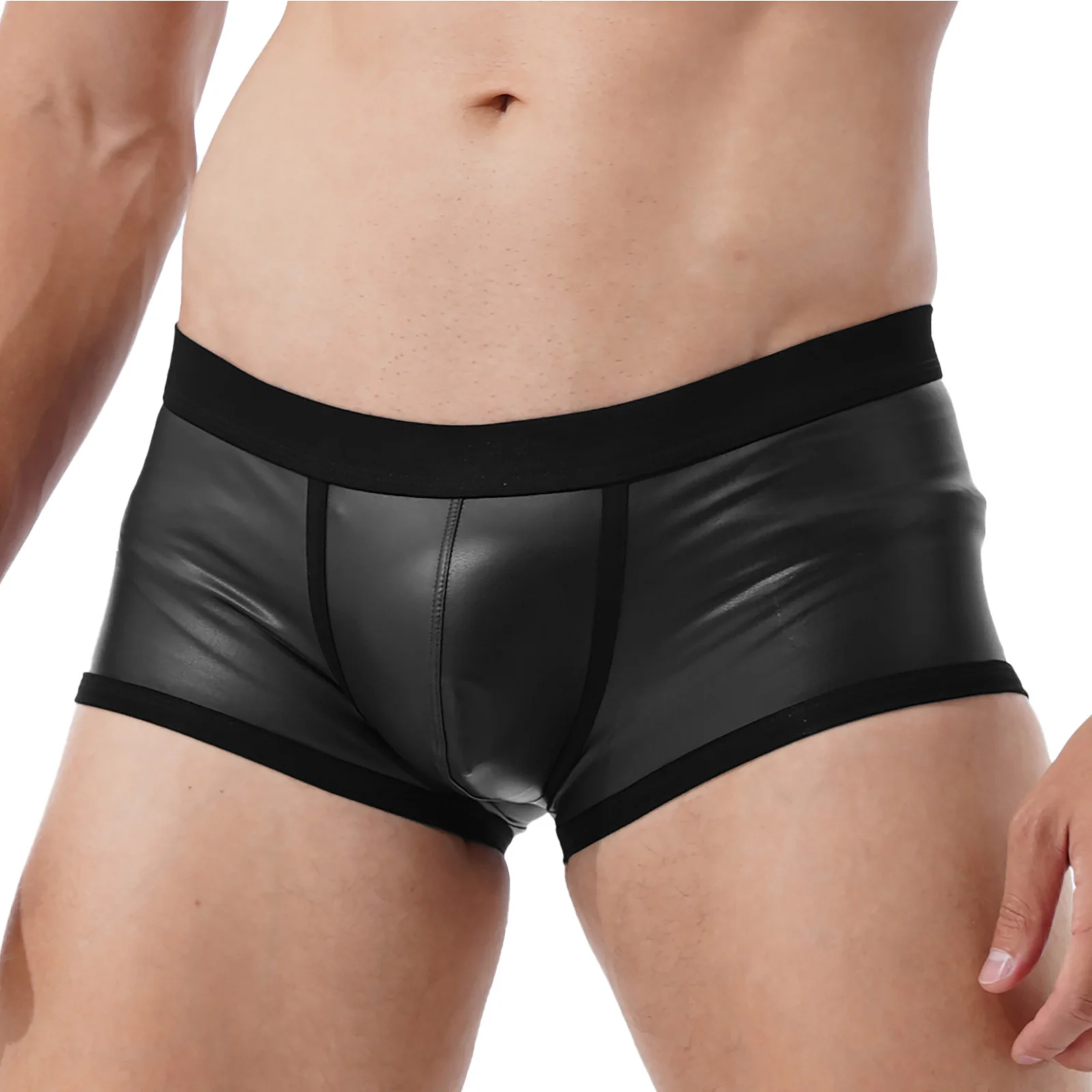 

Mens Sports Shorts Faux Leather Boxer Shorts Low Waist Swimming Trunks Swimwear Shorts Bulge Pouch Elastic Waistband Underpants