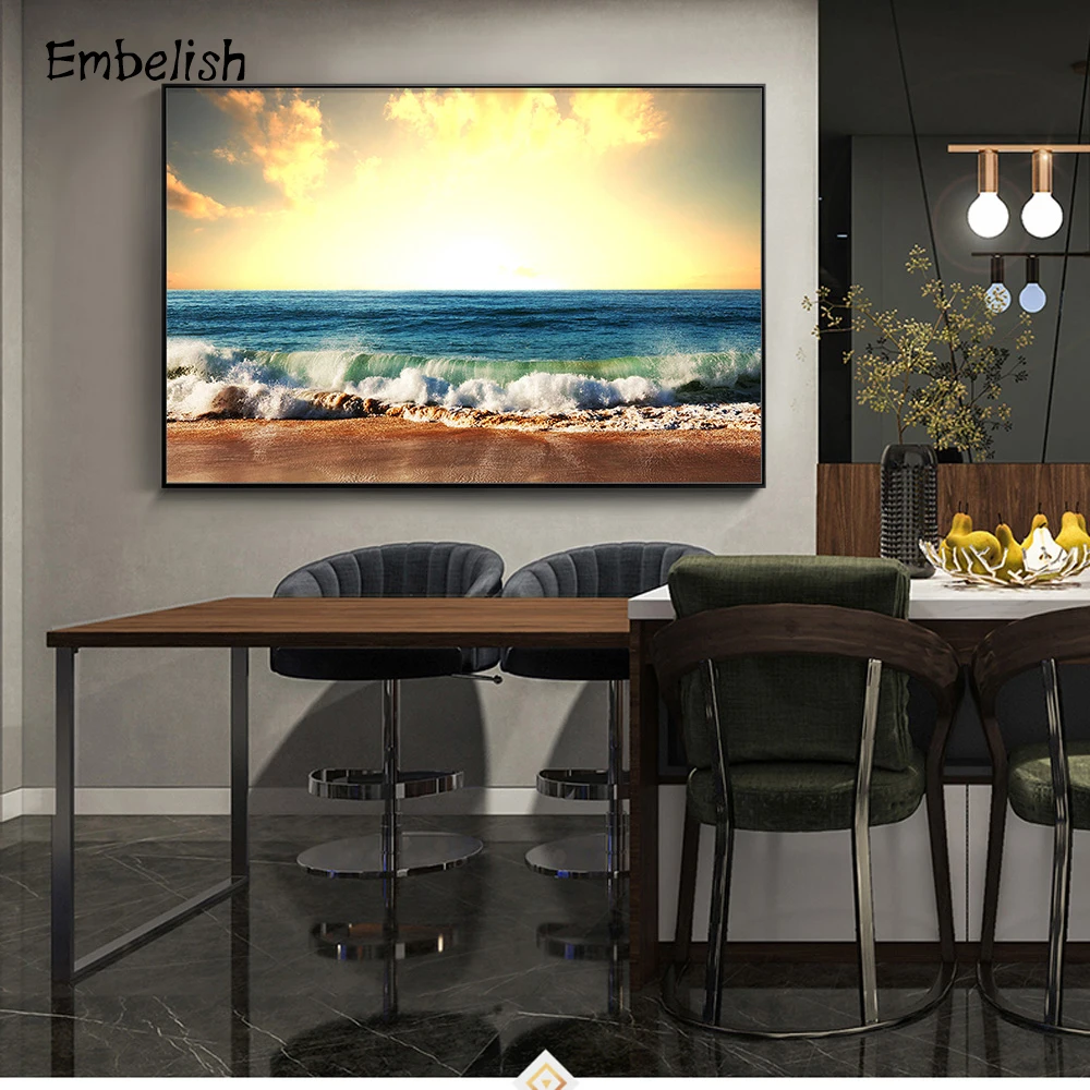 

Embelish 1 Pieces Sunset Beach Seawave Landscape Wall Pictures For Living Room Modern Home Decor HD Print Canvas Painting Poster