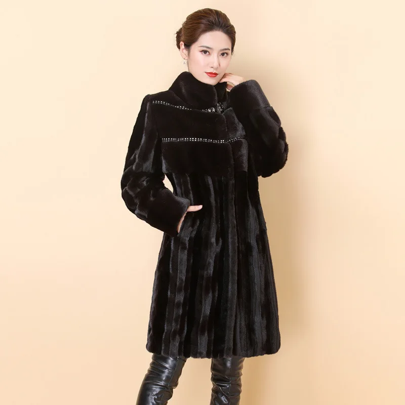 2020 зимнее Норковое Пальто для женщин средней длины длинное мам среднего возраста