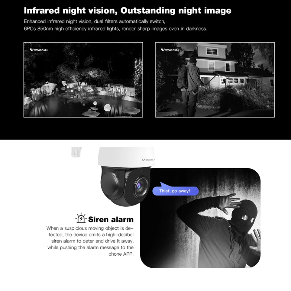 Купольная камера видеонаблюдения Vstarcam водонепроницаемая Поворотная IP ПНН 4 МП