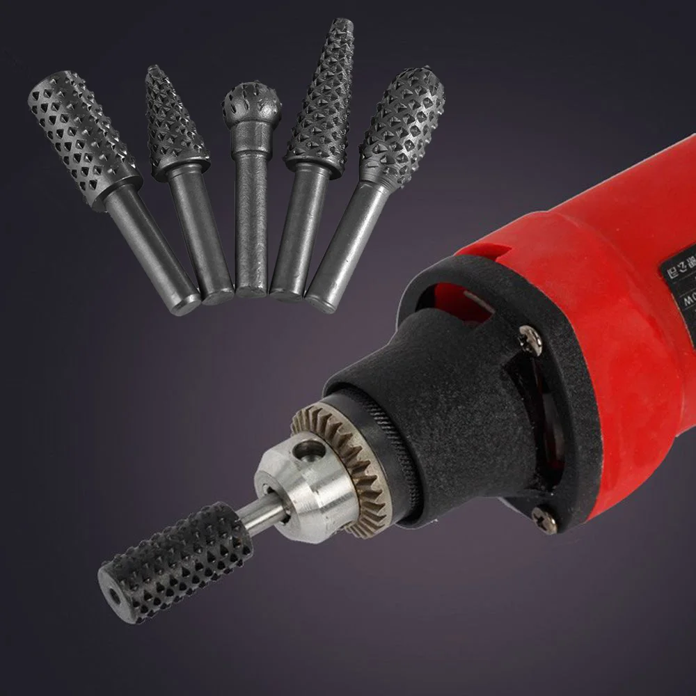 5pcs 1/4'' 6mm Shank Rotary Burr Set Wood Rasp File Drill Bits for Woodworking | Инструменты