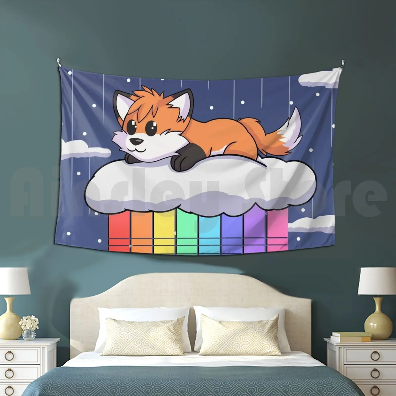

Для гостиной спальни Fox Kodatzune Space Rainbow Cloud Lightspeed Cute Dog 2d Colorfull Kawai