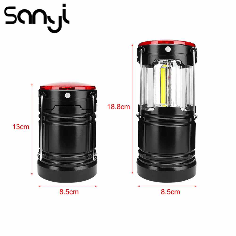 Портативный фонарик Sanyi для кемпинга, работающий от аккумулятора 18650, подвесная палатка, фонарик COB + 1 Вт светодиод + красная лампа, лампа для кемпинга, светильник - изображение