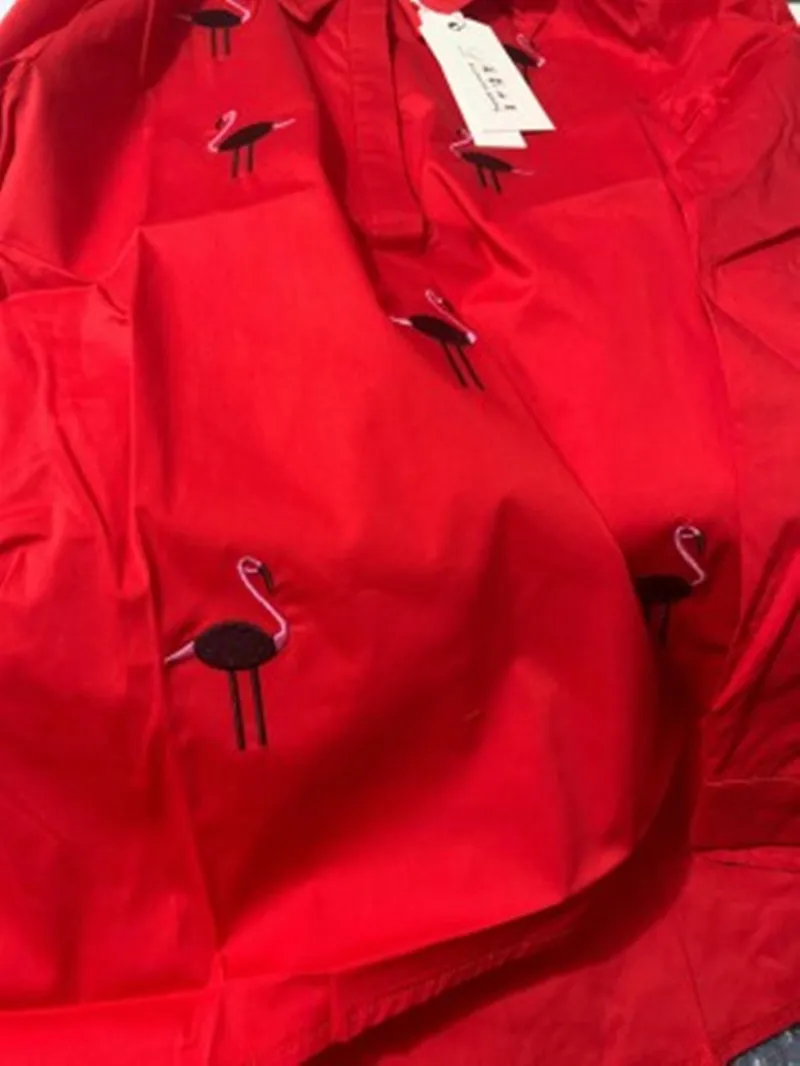 

Red Turn-down Collar Long Sleeve Embroidery preppy style sweet Shirt Women loose 2021 spring summer New Casual Lady's Blouse