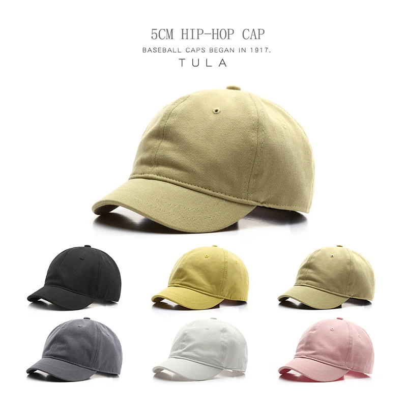 

100% Cotton Baseball Hat For Men 5CM Short Brim Solid Casual Cap Summer Soft Top Sun Cap Adjustment Rebound Unisex Hip-Hop Hats