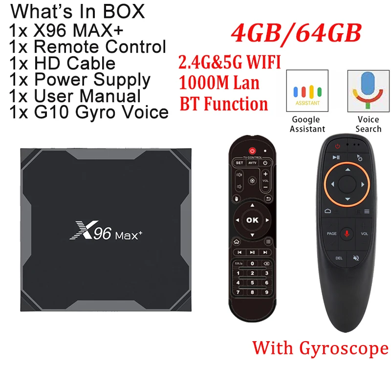 X96 MAX PLUS TV Box Android 9.0 MAX 4GB 64GB Amlogic S905X3 Smart TV Box 4K TV Android Box 2.4G&5G Wifi BT4.0 H.265 X96 MAX - Цвет: 4G 64G With G10