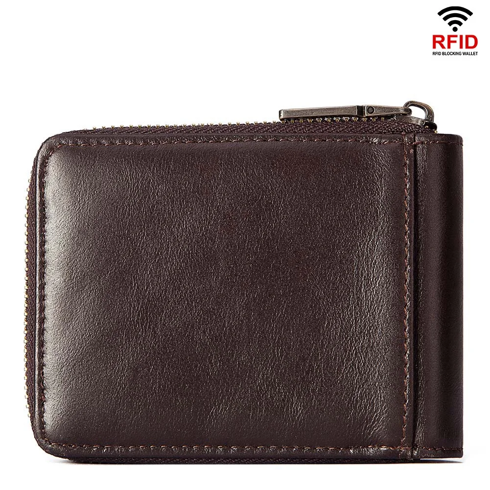 Мужской короткий кошелек из бычьей кожи на молнии клатч натуральной держатель