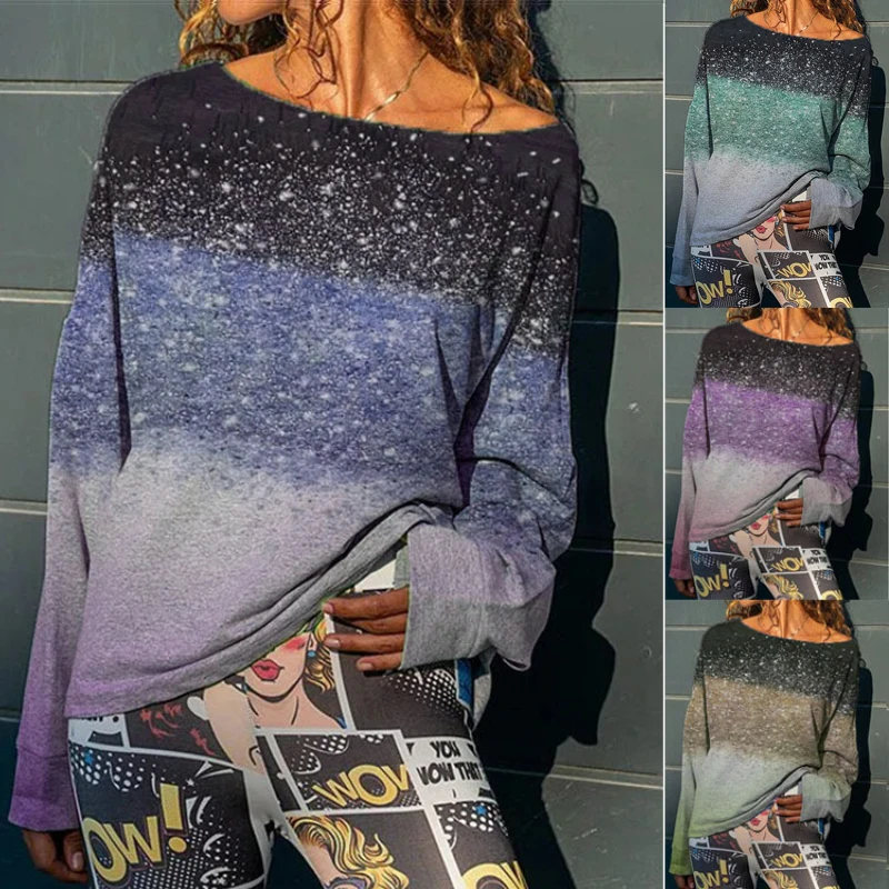 

Женская футболка с длинным рукавом, с градиентной вышивкой