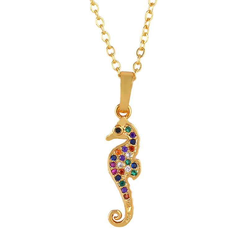 Bohemian Conch Seahorse Pendant Necklace For Women Colorful Cubic Zirconia Gold Chain Jewelry Anillo de dama nke-p40 | Украшения и