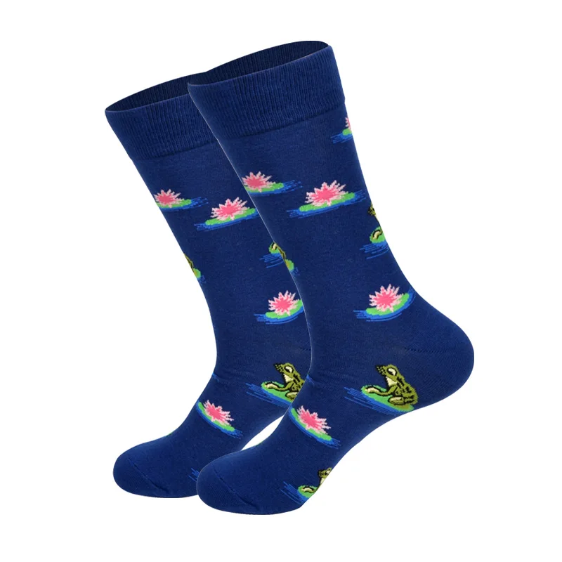 Frog Lotus LIONZONE, новинка, мужские носки, тыква, Хэллоуин, саксофон, усы, пугало, Чаризард, в полоску, бизнес стиль, хлопковые носки - Цвет: Frog Lotus