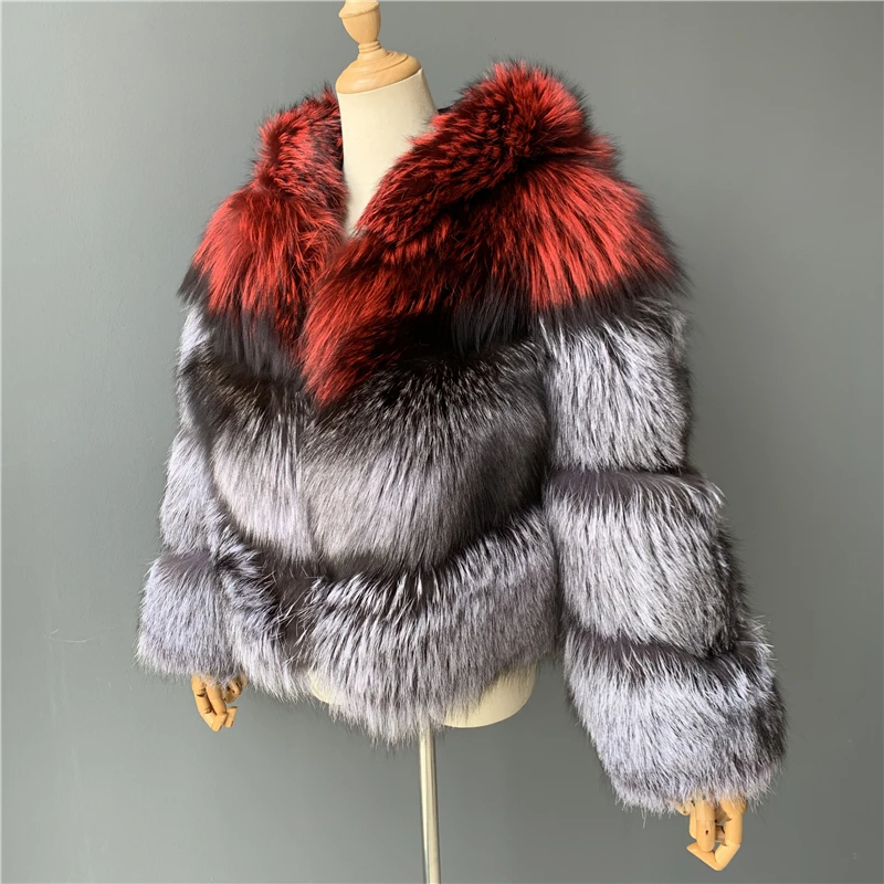 Новая мода натуральный мех пальто для женщин зимние короткие Роскошные лисы женское меховое пальто с капюшоном Серебряная Лисичка Меховая куртка верхняя одежда