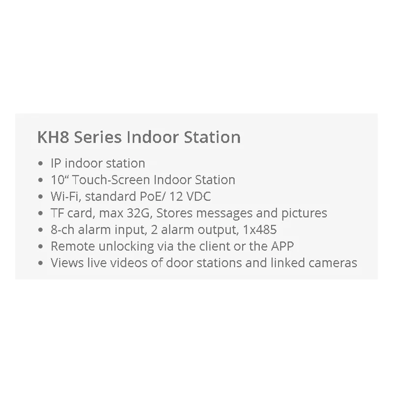 

DS-KH8520-WTE1 Hikvision Indoor Monitor Video Intercom 10-Inch Touch Screen Remote Unlocking Via The Client Or APP