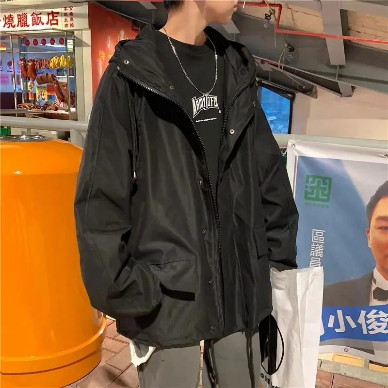 Winter Hong Kong Style Hooded Tooling 2021 Cotton-Padded Coat For Men Women Casual Plus Velvet Thick All-Match Cotton Jacket D55