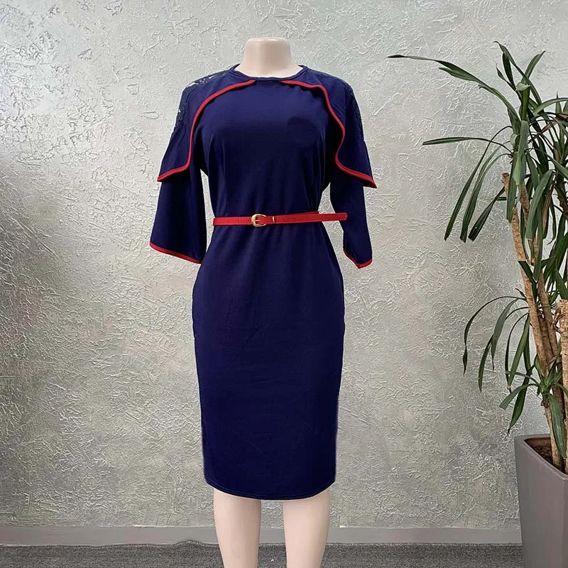 2020 new arrival summer elegent african women o-neck polyester plus size knee-length dress L-2XL | Тематическая одежда и