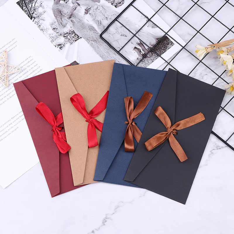 

1pc Vintage Ribbon Pearl Paper Envelopes for Wedding Invitation Envelope Gift Envelope 4 Colors 22*11cm