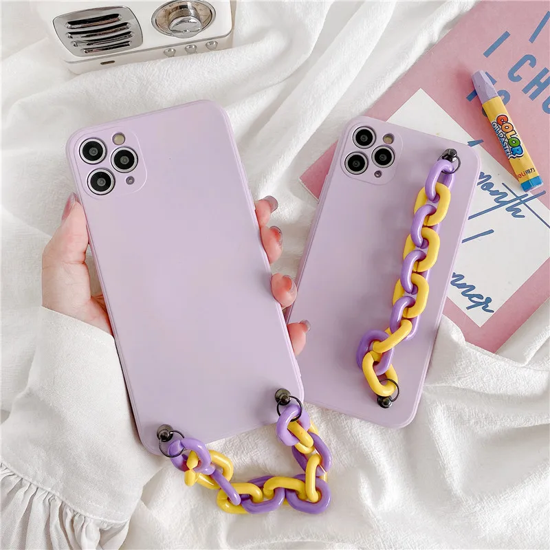 Модный Цветной чехол для телефона с ручной цепочкой iPhone 11 Pro Max 7 8 Plus SE 2020 X XR XS