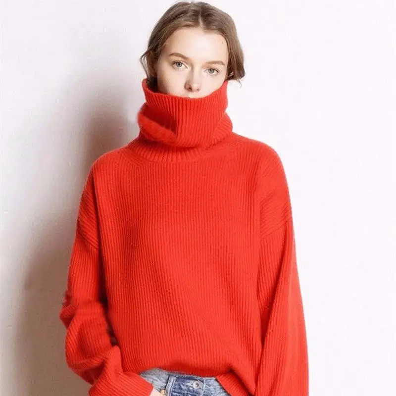 

European and American New Turtleneck Sweater Women Loose Slimming Thickened Outer Wear Idle Style Knitted Bottoming Sweater