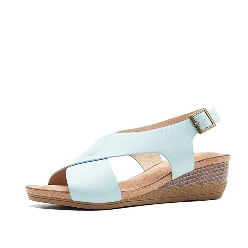 

Women Wedge Sandals PU Buckle Strap Flats Platform Shoes Woman Open Toe Vintage Ladies Beach Fashion Female Shoes Summer