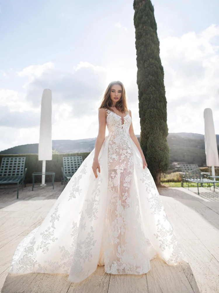 

Hi Shy Bride New simple wedding dress backless sleeveless design chiffon lace bride dresses princess dress plus size tailor-made